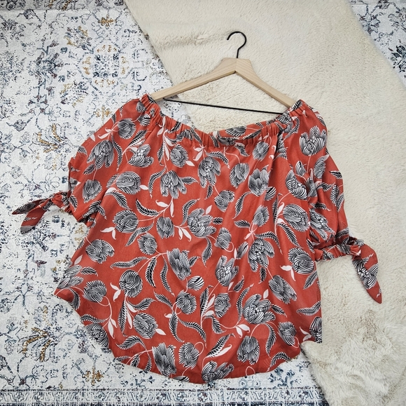 Ann Taylor Factory Floral Multicolor Off the Shoulder Blouse Top XL - Picture 6 of 6